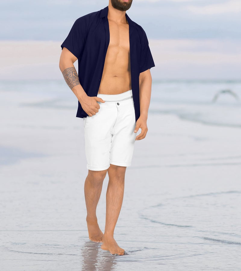 LA LEELA Men's Short Sleeve Button Down Summer Solid Shirts Casual Camp Vacation Shirt for Men Beach Collar Business Work Shirt Tees with Pocket 4XL Navy Plain - Image 2